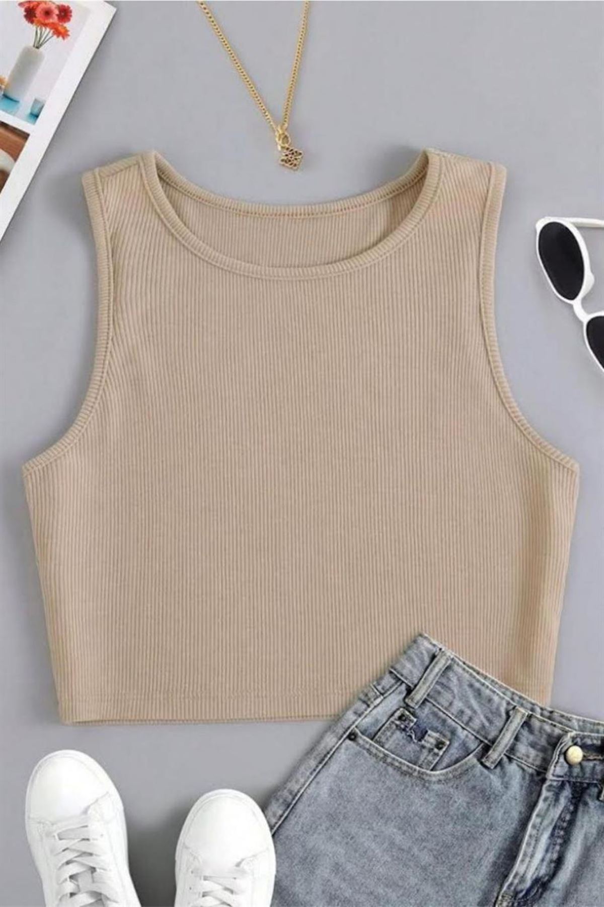 Sia Less Crem Kalın Askılı Crop BN6572CR