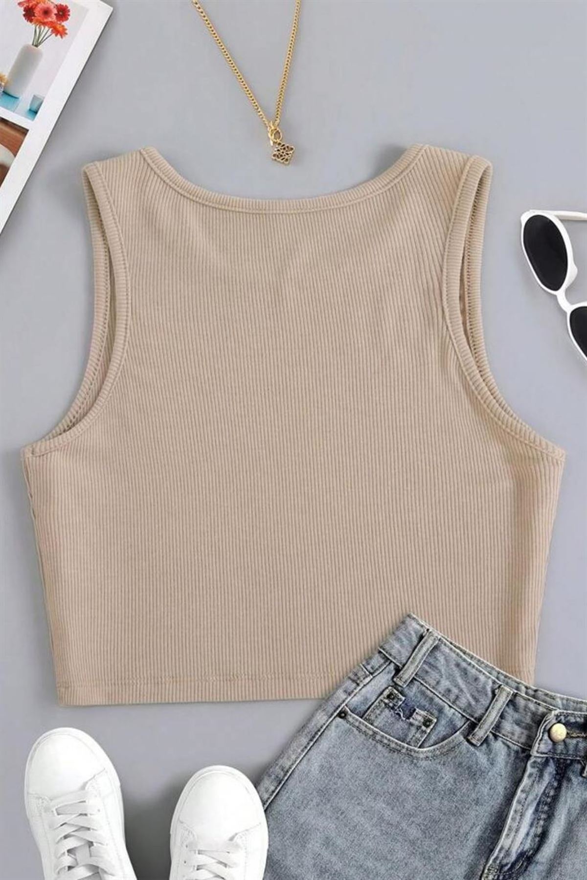 Sia Less Crem Kalın Askılı Crop BN6572CR