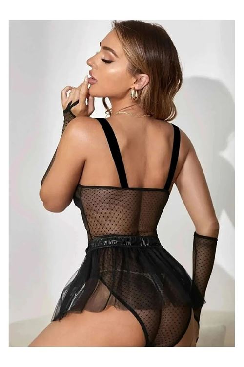 Kadın Siyah Seksi Tül Etekli Fantezi Kostüm