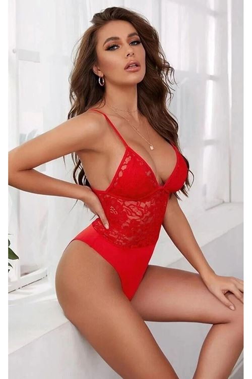 Kırmızı Gece Kıyafeti Gecelik Seksi Erotik Babydoll