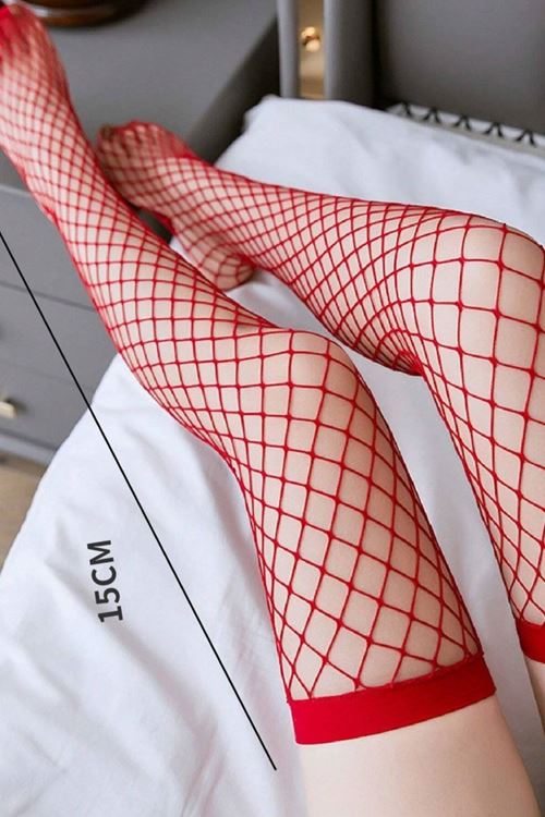 Sia Less Kırmızı Fileli Jartiyer Çorabı 1033