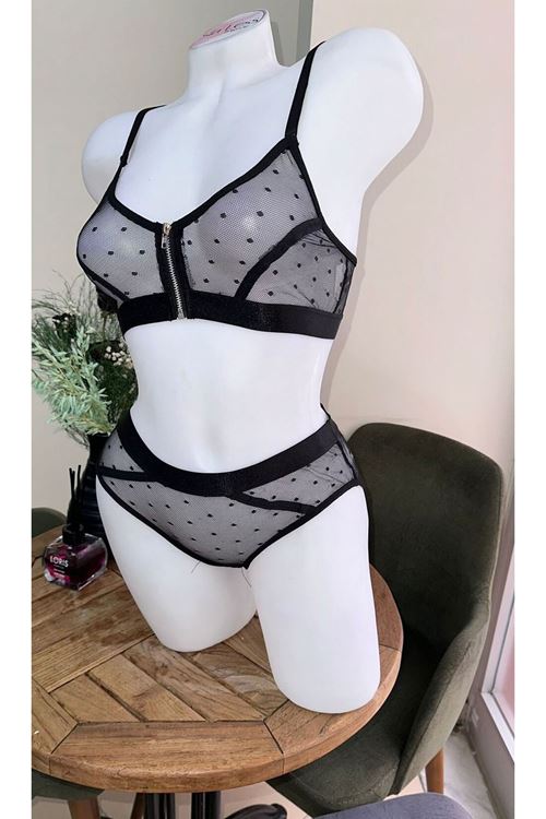 Kadın Puantiyeli Bralet Külot Takım Gecelik