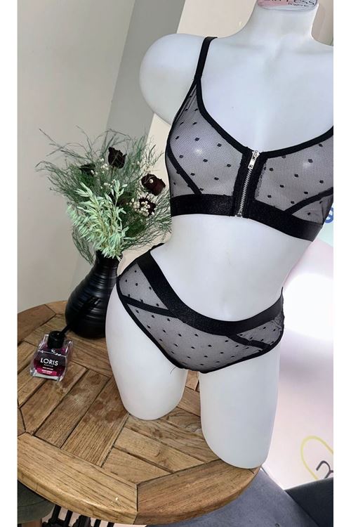 Kadın Puantiyeli Bralet Külot Takım Gecelik