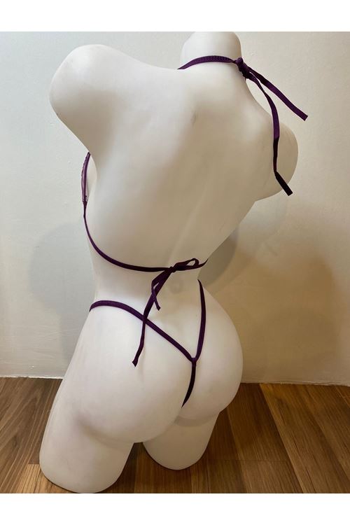 Kadın Mor Fantazi Seksi Dantelli Sütyen Külot Takımı