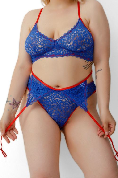 Büyük Beden Mavi Jartiyer Takım Fantezi 2xl-3xl-4xl-5XL-6XL