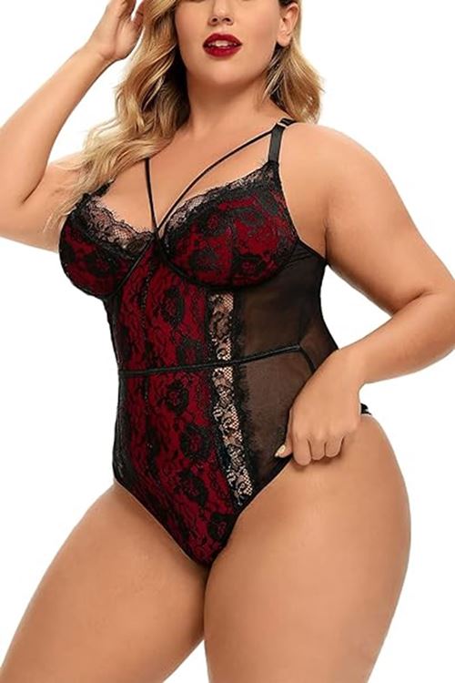 Kadın Büyük Beden Dantelli Seksi Babydoll Bodysuit Fantezi Erotik Kostüm