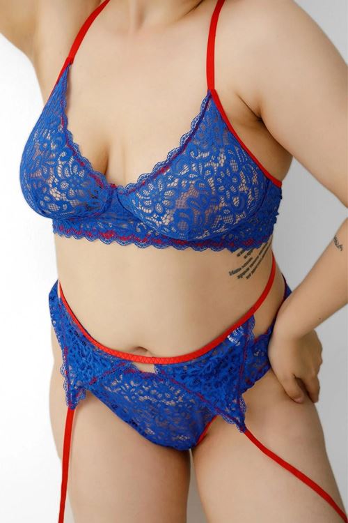 Büyük Beden Mavi Jartiyer Takım Fantezi 2xl-3xl-4xl-5XL-6XL