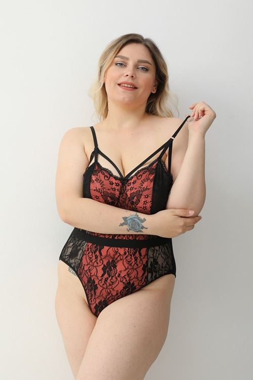 Kadın Seksi Turuncu Detaylı Babydoll Gecelik