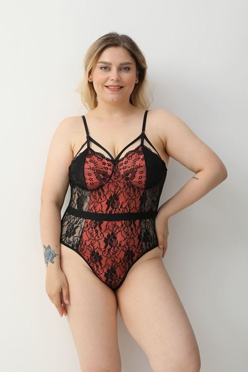 Kadın Seksi Turuncu Detaylı Babydoll Gecelik