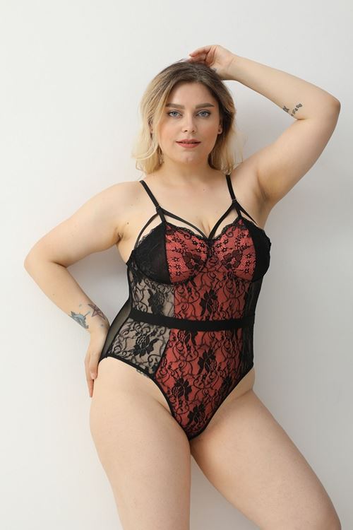 Kadın Seksi Turuncu Detaylı Babydoll Gecelik