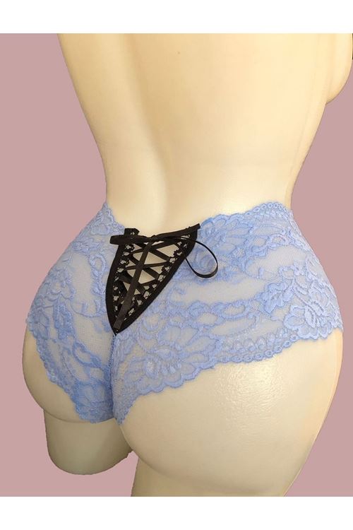 Kadın Mavi Bağcık Detaylı Sexi Dantel Külot