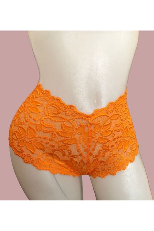 Kadın Turuncu Bağcık Detaylı Sexi Dantel Külot