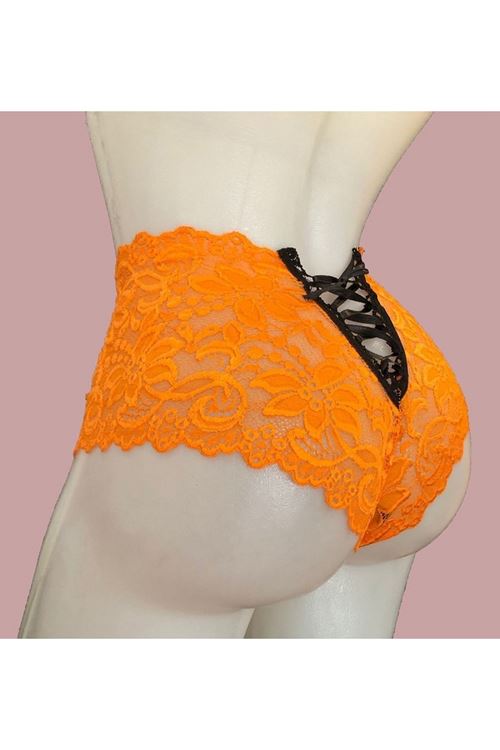 Kadın Turuncu Bağcık Detaylı Sexi Dantel Külot