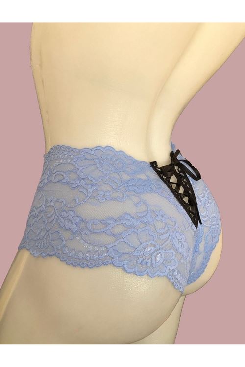 Kadın Mavi Bağcık Detaylı Sexi Dantel Külot