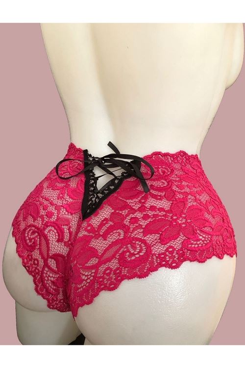Kadın Fuşya Bağcık Detaylı Sexi Dantel Külot