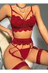 5 Parça Bordo Jartiyer Takımı Dantelli Fantezi Kostüm