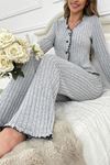 Sia Less Gri Fırfırlı V Yaka Pamuklu Pijama Takımı 7091