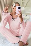 Sia Less Pembe Uzun Kollu Pamuklu Pijama Takımı 7075