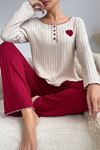 Sia Less Bordo Pamuklu Kalp Detaylı Pijama Takımı 7107