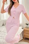 Sia Less Pembe Pamuklu Önden Yırtmaçlı Pijama Takımı 7151
