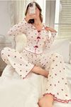 Sia Less Pamuklu Kurdale Detaylı Kiraz Desenli Pijama Takımı 7135