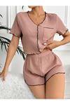 Sia Less Gül Kurusu Cep Detaylı Şortlu Pijama Takım 7591