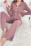 Sia Less Gül Kurusu Uzun Kollu Fırfırlı Kurdale Detaylı Pijama Takımı 7153