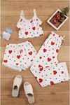 Sia Less Pamuklu 3 Parça Kalp Desenli Pijama Takımı 7707