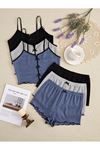Sia Less 3 Renk 6 Parça Pamuklu Şort Pijama Takımı 7709