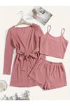 Sia Less Gül Kurusu Pamuklu 3 Parça Sabahlık ve Pijama Takımı 7599
