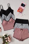 Sia Less Çok Renkli 3 Renk 6 Parça Pamuklu Şort Pijama Takımı 7579