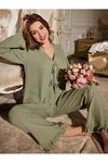 Sia Less Yeşil Öncen Bağlamalı V Yaka Pijama Takımı 7179
