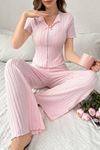 Sia Less Pembe Fiyonk Detaylı Pamuklu Kısa Kollu Pijama Takımı 7169