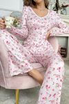 Sia Less Pembe Çiçek Baskılı Pamuklu Pijama Takımı 7301