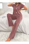 Sia Less Gül Kurusu Fiyonk Detaylı Pamuklu Pijama Takımı 7307