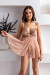 TRANSPARAN BABYDOLL VE STRİNG TAKIM CAPPUCİNO (MGP31932)