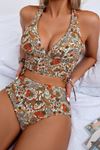 Sia Less  Çok Renkli Çiçek Bahçesi Yüksel Bel Bikini Takım M-9027